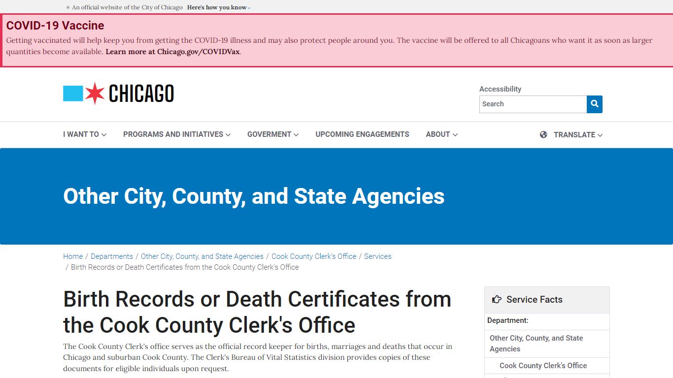 Birth Records or Death Certificates from the Cook County ... - Chicago